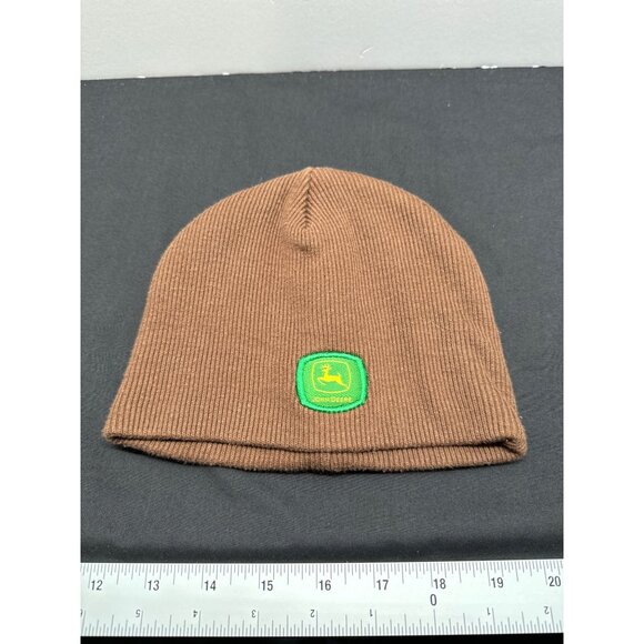John Deere Brown Ribbed Knit Beanie Toddler Hat One Size 100% Cotton Made In Pak - Picture 1 of 3